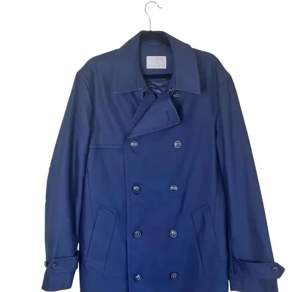 Banana Republic Mens Heritage Collection Navy Water Repellent Long Trench Coat - Picture 5 of 16